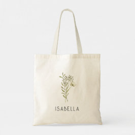 Bolso De Tela Verde minimalista floral nombre personalizado mode