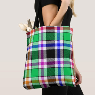 Bolso De Tela Verde Negro Franela Cuadro Tartán Multicolor