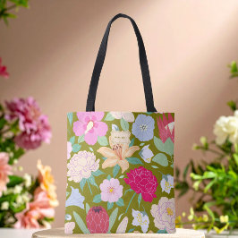 Bolso De Tela Verde Oliva Floral Chic Única y Moderna