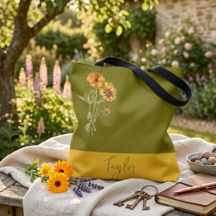 Bolso De Tela Verde Oliva Floral Minimalista Moderno Elegante