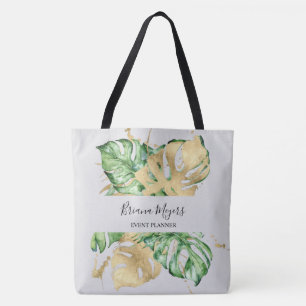 Bolso De Tela Verde Palma Hojas Oro Arena Tropical