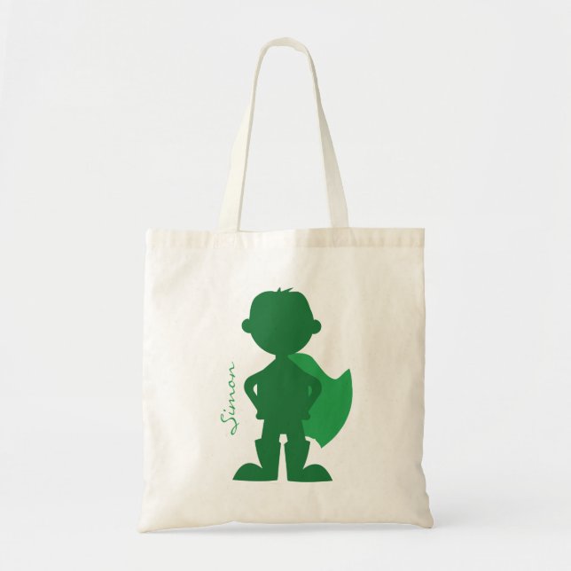 Bolso De Tela Verde personalizado silueta del muchacho del super (Frente)