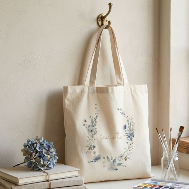 Bolso De Tela Verde primaveral floral azul polvoriento Monograma (Subido por el creador)
