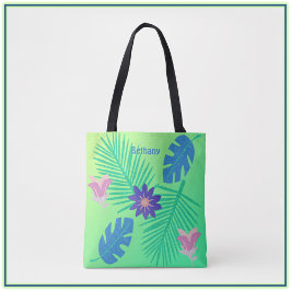 Bolso De Tela Verde rosa moderno y tropical púrpura