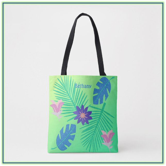 Bolso De Tela Verde rosa moderno y tropical púrpura (Subido por el creador)
