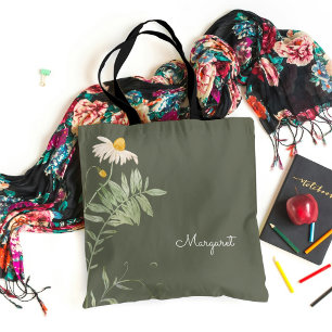 Bolso De Tela Verde Salvia Floral Minimalista de Margarita