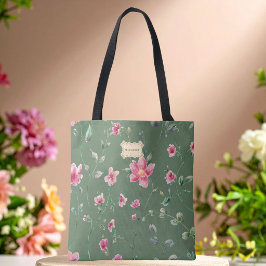 Bolso De Tela Verde Salvia flores rosadas patrón Clásico de moda