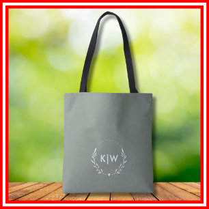 Bolso De Tela Verde Salvia y Blanco   Monograma de Iniciales Mod