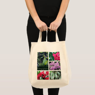 Bolso De Tela verde vivo, hojas y flores