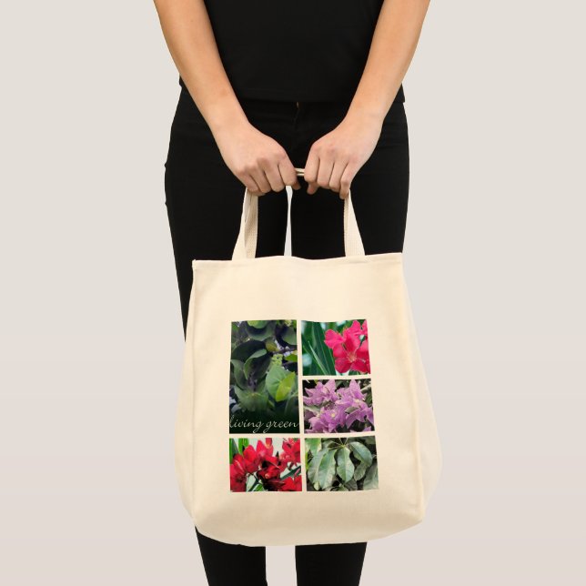 Bolso De Tela verde vivo, hojas y flores (Anverso (producto))