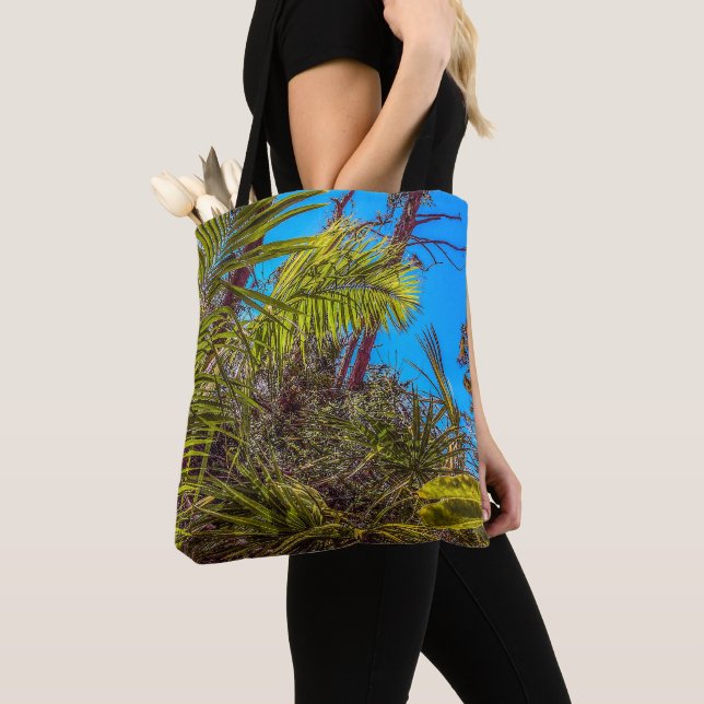 Bolso De Tela Verdes tropicales y Tote del cielo azul (Detalle)