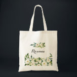 Bolso De Tela Verdor Blanco Otoño Floral Bridesmaid Tote Bag<br><div class="desc">Esta exuberante bolsa de tota de doncella floral de otoño es el perfecto regalo de boda para presentar a sus damas de honor y a su dama de honor para un boda rústico. El diseño presenta elegantes peonías blancas acuarelas con follaje verde.</div>