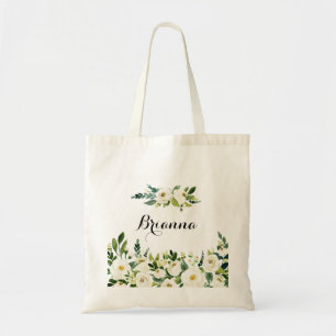 Bolso De Tela Verdor Blanco Otoño Floral Bridesmaid Tote Bag