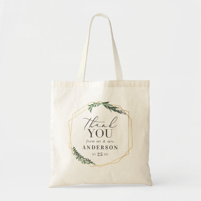 Bolso De Tela Verdor de acuarela geométrica de oro (Frente)
