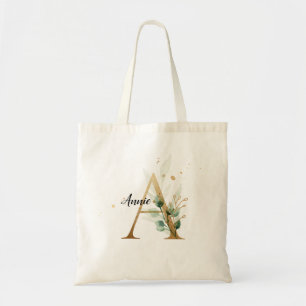 Bolso De Tela Verdor de hoja de oro Elegante Foliage Monograma "