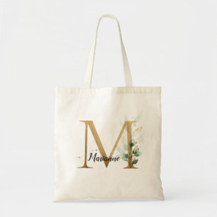 Bolso De Tela Verdor de hoja de oro Elegante Foliage Monograma "