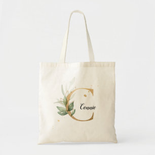 Bolso De Tela Verdor de hoja de oro Elegante Foliage Monograma "