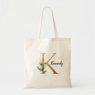 Bolso De Tela Verdor de hoja de oro Elegante Foliage Monograma "