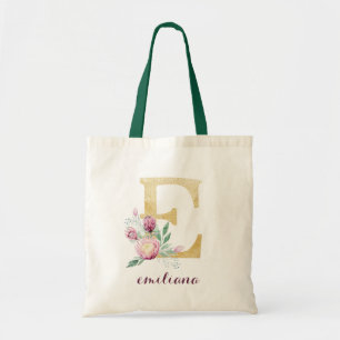 Bolso De Tela Verdor de oro floral Morado Monograma personalizad