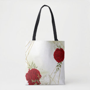 Bolso De Tela Verdor floral rojo blanco