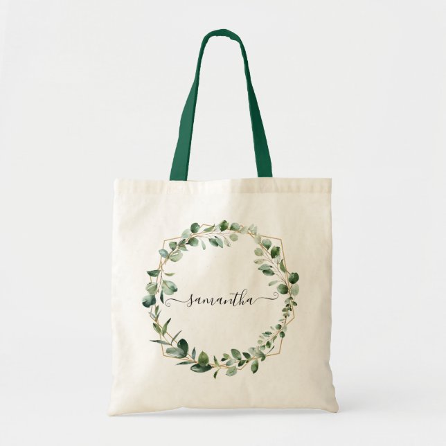 Bolso De Tela Verdor geométrico Eucalyptus deja personalizado (Frente)