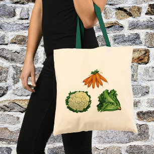 Bolso De Tela Verduras antiguas; Zanahorias, Coliflor, Lechuga