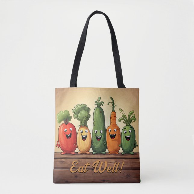 Bolso De Tela Verduras divertidas Tote reutilizable de compras e (Anverso)