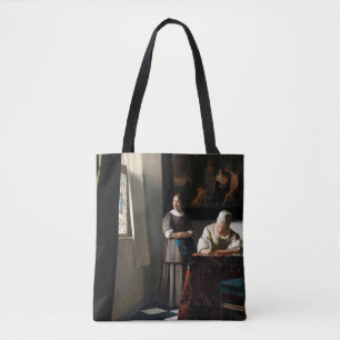 Bolso De Tela Vermeer - Dama escribiendo una carta con su emplea