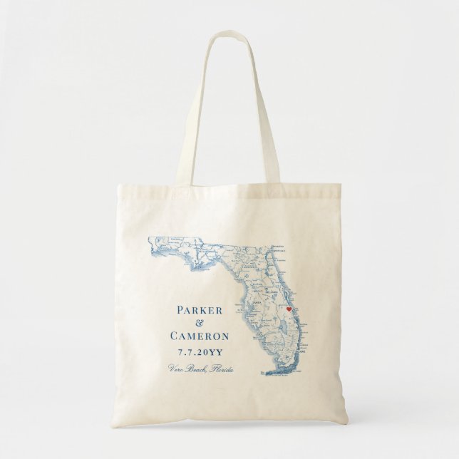 Bolso De Tela Vero Beach FL Map Elegant Navy Blue Wedding Favor (Frente)
