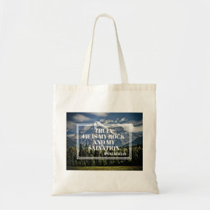 Bolso De Tela Versículo de la Biblia cristiana Él es mi Roca Mon