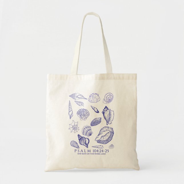 Bolso De Tela Versículo de la Biblia de conchas marinas (Frente)