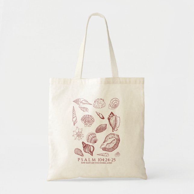 Bolso De Tela Versículo de la Biblia de conchas marinas (Frente)