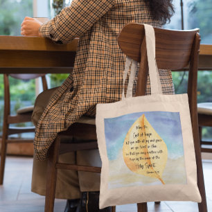 Bolso De Tela versículo de la Biblia Romanos Amarillo Azul