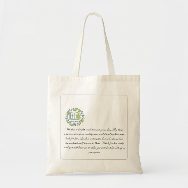 Bolso De Tela Verso bíblico Wisodm Verde cristiano personalizado (Frente)