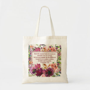 Bolso De Tela Verso de la Biblia Cristiana Floral Coral Borgoña