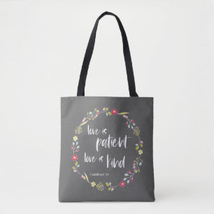 Bolso De Tela Verso de la Biblia: El amor es paciente, el amor e