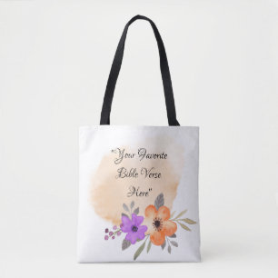 Bolso De Tela Verso de la Biblia personalizado sobre fondo y flo