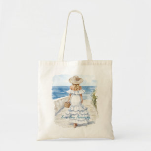 Bolso De Tela Vestido Blanco Rubio Vista al Mar Serenidad Sol