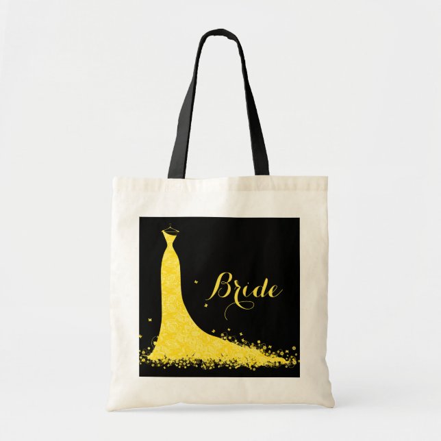 Bolso De Tela Vestido Boda de encaje negro y amarillo (Frente)