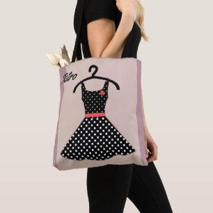 Bolso De Tela Vestido retro vintage polka puntos coral blanco ne