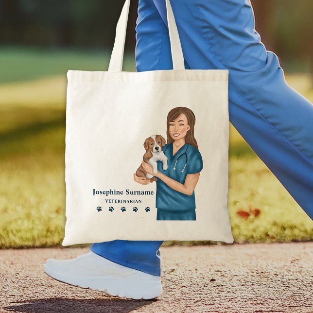 Bolso De Tela Veterinaria Médico De Animales Vet Mujer Y Puppy D (Please note: This image is a digital mockup.)