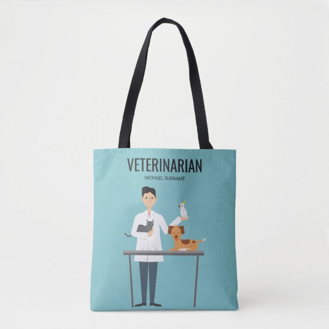 Bolso De Tela Veterinario con animales y Personalizado Textos (Anverso)