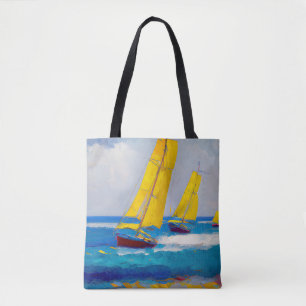 Bolso De Tela "Vi tres barcos" Paisaje marino