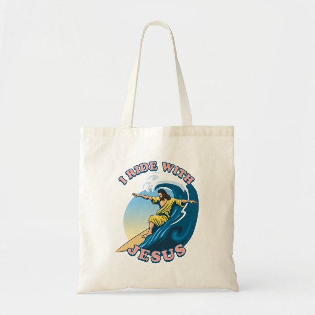 Bolso De Tela Viajar con Jesús | Surfing Jesus Ilustracion (Frente)