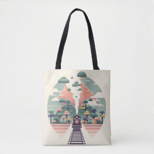 Bolso De Tela Viaje caprichoso en tren: Paisaje estilo retro