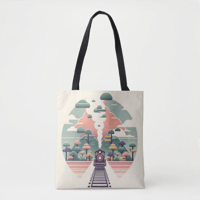 Bolso De Tela Viaje caprichoso en tren: Paisaje estilo retro (Anverso)