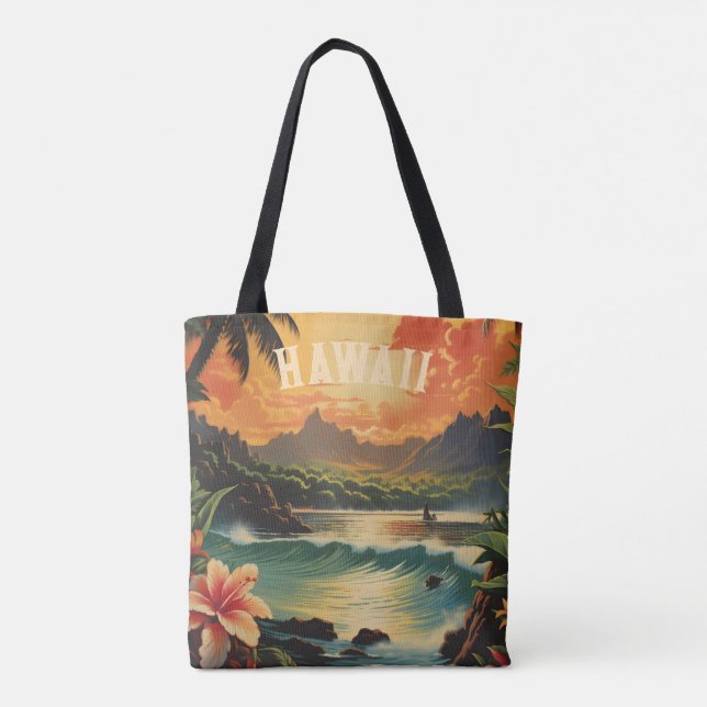 Bolso De Tela Viaje de playa tropical de Hawái (Reverso)