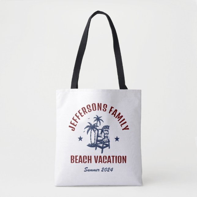 Bolso De Tela Viaje de vacaciones en la playa Retro para familia (Anverso)