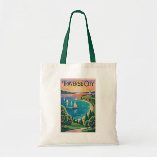 Bolso De Tela Viaje en Ilustracion del lago Michigan de Traverse