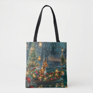 Bolso De Tela Viaje Festivo de Navidad de Basenji
